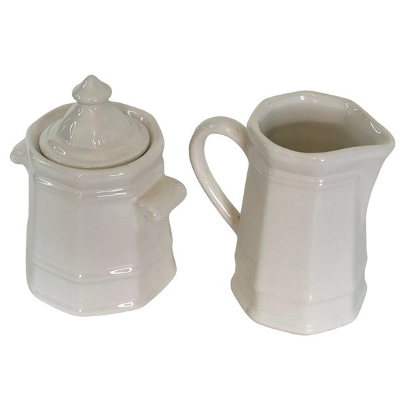 Pfaltzgraff Cream and Sugar Set Vintage Dining Heritage Ironstone White 5" - Picture 2 of 7